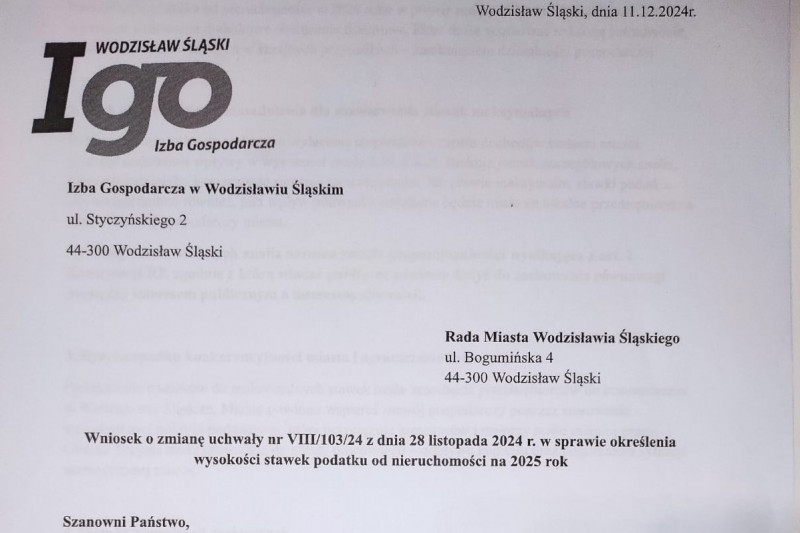 Izba Gospodarcza w Wodzisławiu Śląskim walczy o zmianę decyzji Urzędu Miasta o nowych stawkach podatku od nieruchomości. 